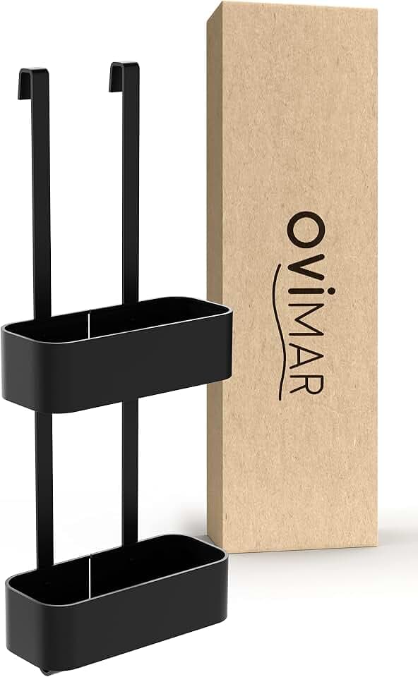 ovimar Duschablage Bleikoya in schwarz als Badezimmer Organizer ohne Bohren | 2 stöckiger Duschkorb zum Hängen als ideale Aufbewahrung fürs Bad | Badezimmer Organizer aus leichtem Aluminium