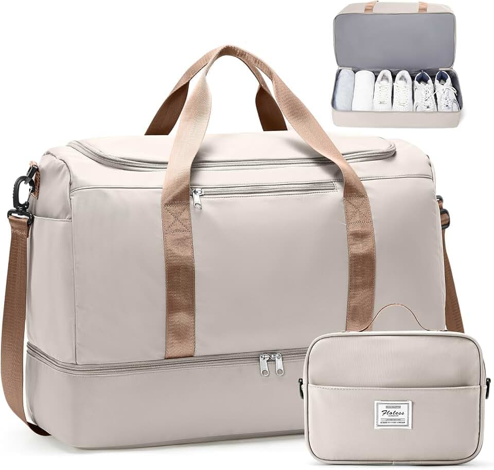 Travel Duffle Bag with Shoe Compartment, XL Weekender Bags for Women