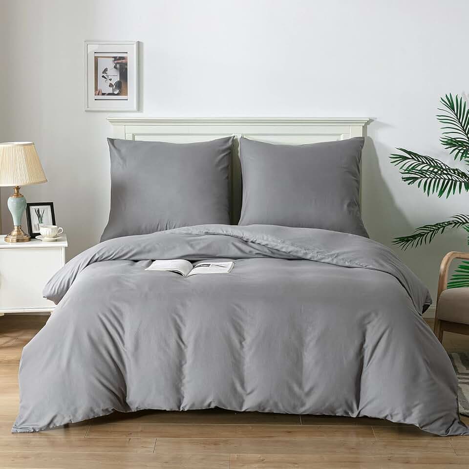 Good Nite Bettwäsche 240x220 3 teilig Grau Bettwäsche-Sets Mikrofaser Bettbezug 240x220 cm + 2 Kissenbezug 80x80cm Atmungsaktiv Weich