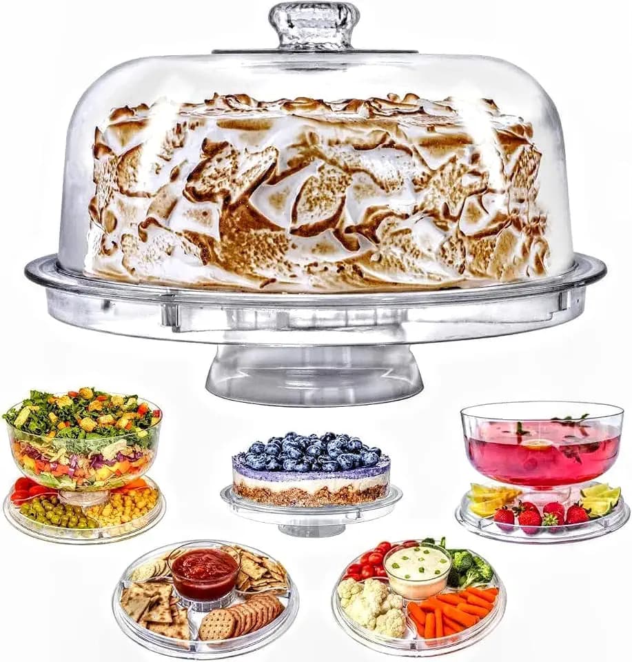6-in-1 Transparent Kunststoff Tortenständer mit Deckel Kuchenständer