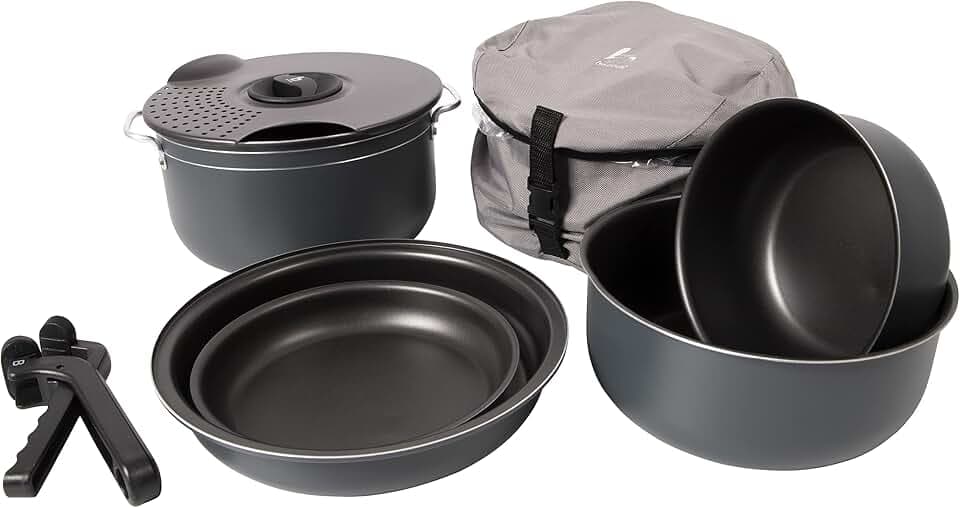 Bo-Camp 2300350 Kochset Camping Aluminium Trekking Kochgeschirr Alu Topf Pfanne 7-teilig , 1,1/2,5/4,4 L