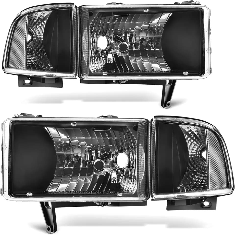 DWVO Headlights Assembly Compatible with 1994-2001 Dodge Ram 1500/1994 1995 1996 1997 1998 1999 2000 2001 2002 Dodge Ram 2500 3500 Replacement Headlamps Black Housing Clear Reflector Clear Lens