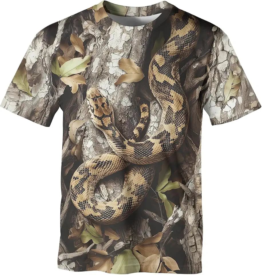 Men's Camo T-Shirt Snake Camouflage Short Sleeve Casual Hunting Shirts