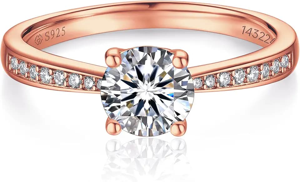 MomentWish Verlobungsring Damen Silber 1 Karat Moissainte Ring Frauen