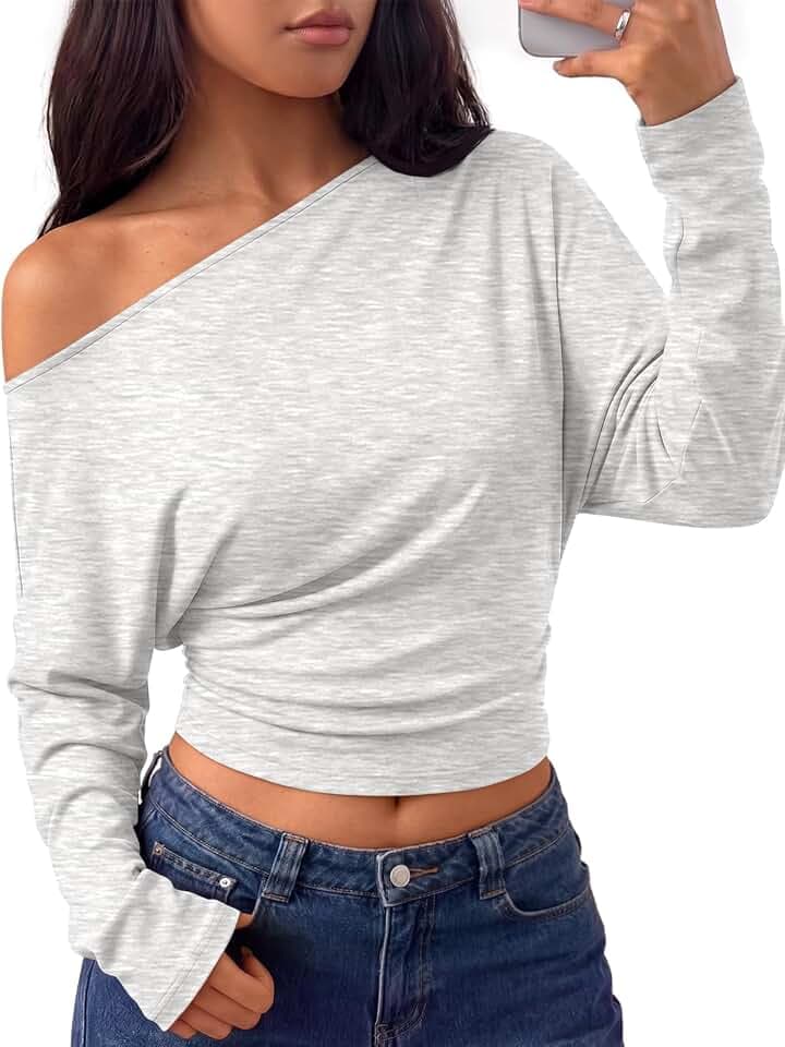 Trendy Queen Off the Shoulder Tops for Women Cinched Waist Shirts 2026 Fall