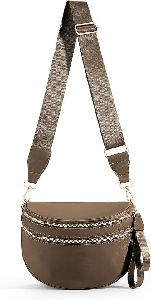 hibear Checkered Crossbody Bag Spacious Bum Bags for Women Nylon Crossbody Fanny Packs Checkered Purse Belt Wallet