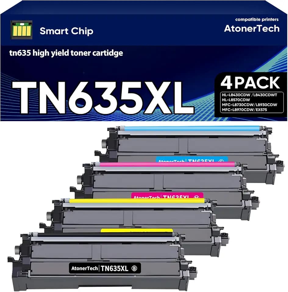 TN635XL / TN635 High Yield Toner Cartridge (with Chip) Compatible for Brother TN635XL TN635 635XL Toner with HL-L8430CDW HL-L8430CDWT MFC-L8730CDW MFC-L8930CDW MFC-L8970CDW Printer | 4-Pack Ink