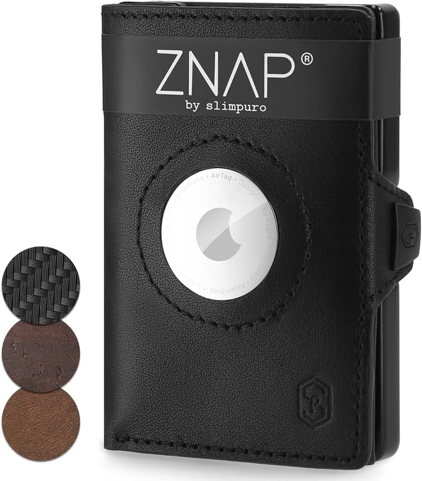 ZNAP Airtag Wallet aus Premium Leder | Kreditkartenetui Herren | Geldbörse Herren | RFID-Blockierung & Slim Wallet