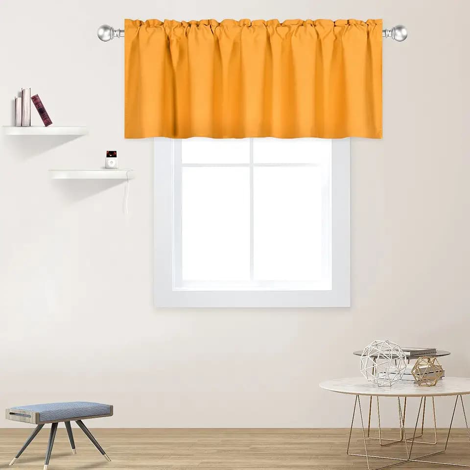 DECOVSUN Vibrant Orange Valance for Windows 60x18 Inch Solid Thermal Insulated Blackout Rod Pocket Kitchen Short Curtain Toppers Valance for Bathroom Living Room 1 Panel