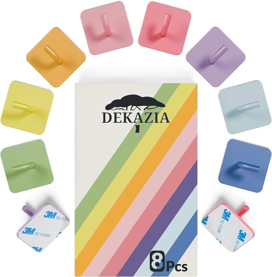 DEKAZIA® 8er-Set Kindergarderobe bunt, Kleiderhaken Kinder Klebehaken Wand