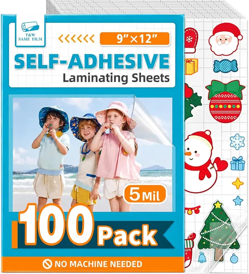 Self Adhesive Laminating Sheets 100 Pack, 9x12'', No Heat Laminating Sheets