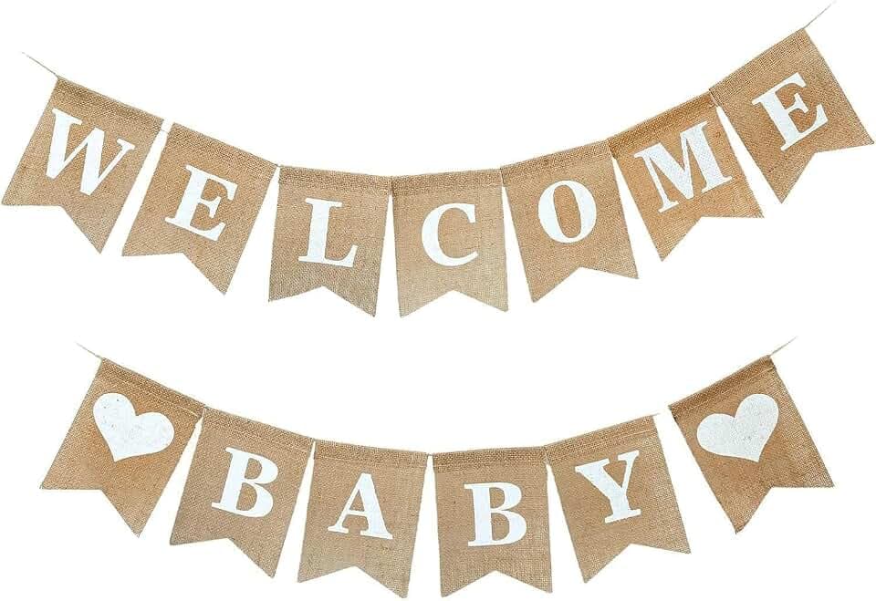 Baby Shower Banner, Welcome Baby Sign, Pre Strung Burlap Gender Reveal Banner for Boy and Girl, Newborn Birth Hospital Signs, Baby Shower Decorations