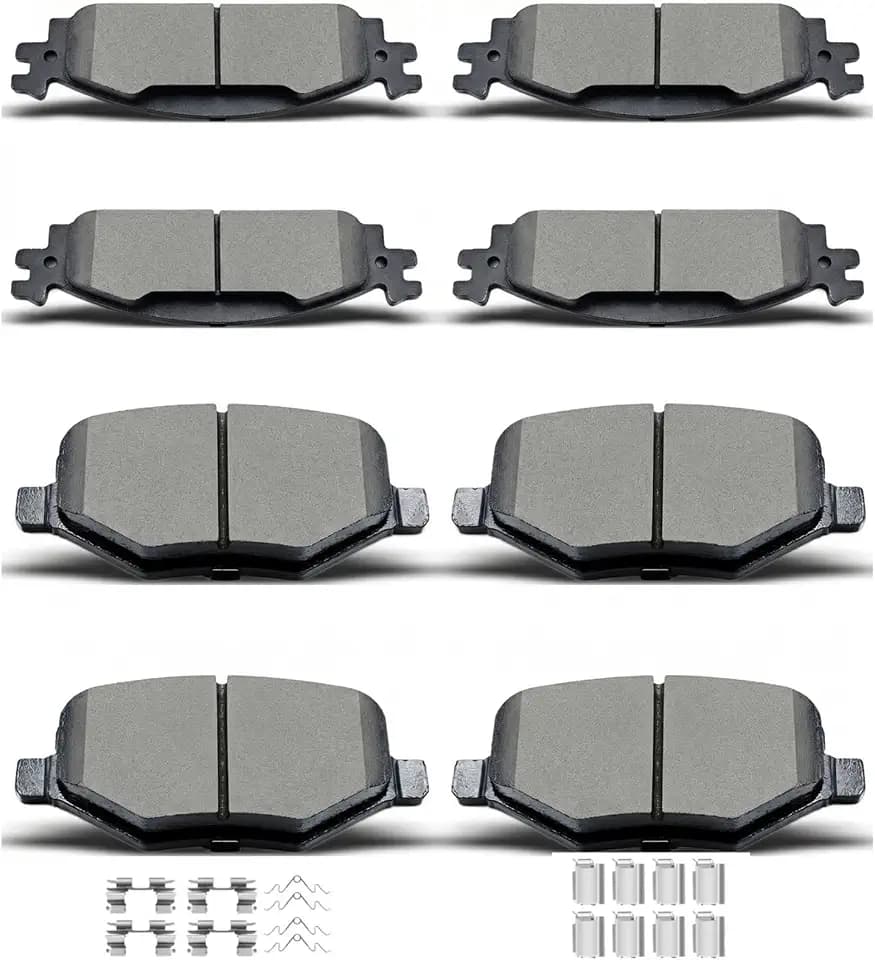 D1508 D1377 Front Rear Ceramic Brake Pads With Clips Fit For 2011-2019 Ford Explorer,For 2009-2019 Ford Flex,For 2010-2019 Ford Taurus, For 2009-2012 Lincoln MKS,For 2010-2019 Lincoln MKT (8 pcs)