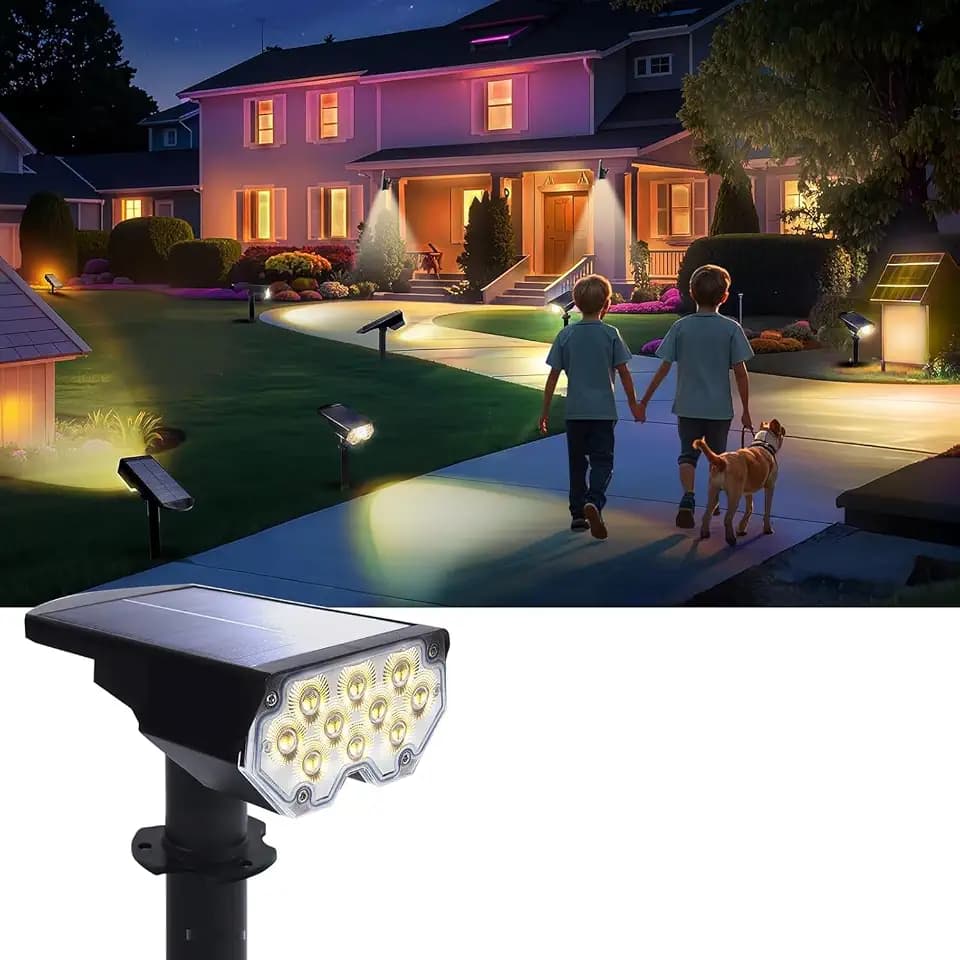 Solar Power Spotlight Outdoor Waterproof Landscape LED Accent Lighting for Yard, Tree, Plants, Walls, Path, Garden, Statues, Adjustable Brightness,Dusk to Dawn Long Lasting (Warm White, 1 Pack)