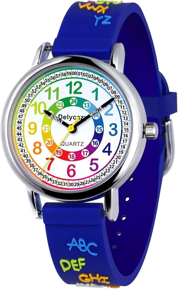 Delycazy Kinderuhr Mädchen Junge, Kinder Armbanduhr Analoge lernuhr