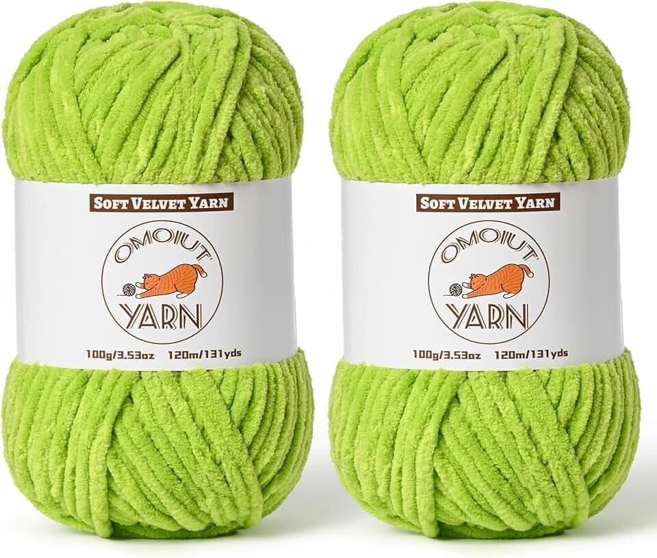 2 Pack Lime Green Fluffy Velvet Yarn for Crocheting,Chunky Chenille Baby Blanket Yarn for Crochet,Soft Fuzzy Puzzle Yarn for Knitting,(100g/3.53oz Each) Bulky Thick Amigurumi Crochet Yarns