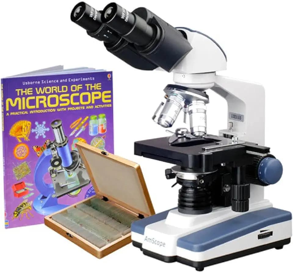 AmScope B120C-WM-PS100 Siedentopf Binocular Compound Microscope, 2500X