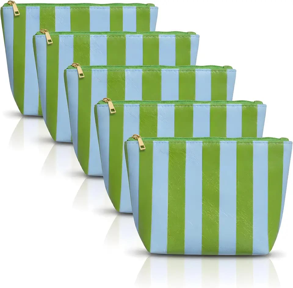 Aspen Lane Preppy Stripe Crinkle Makeup Bag Set of 5 Travel Cosmetic Bags