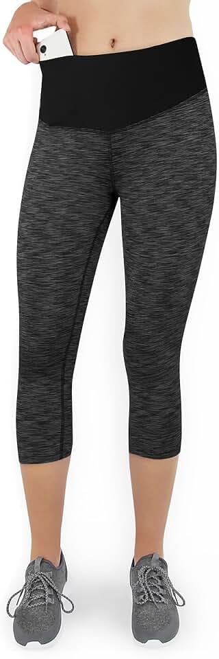 Formbelt Laufhose Damen kurz 3/4 mit Handytaschen, Sport Leggings Damen 3 4 mit hohem Bund Capri Jogginghose Tights Yoga Sporthose Running high Waist