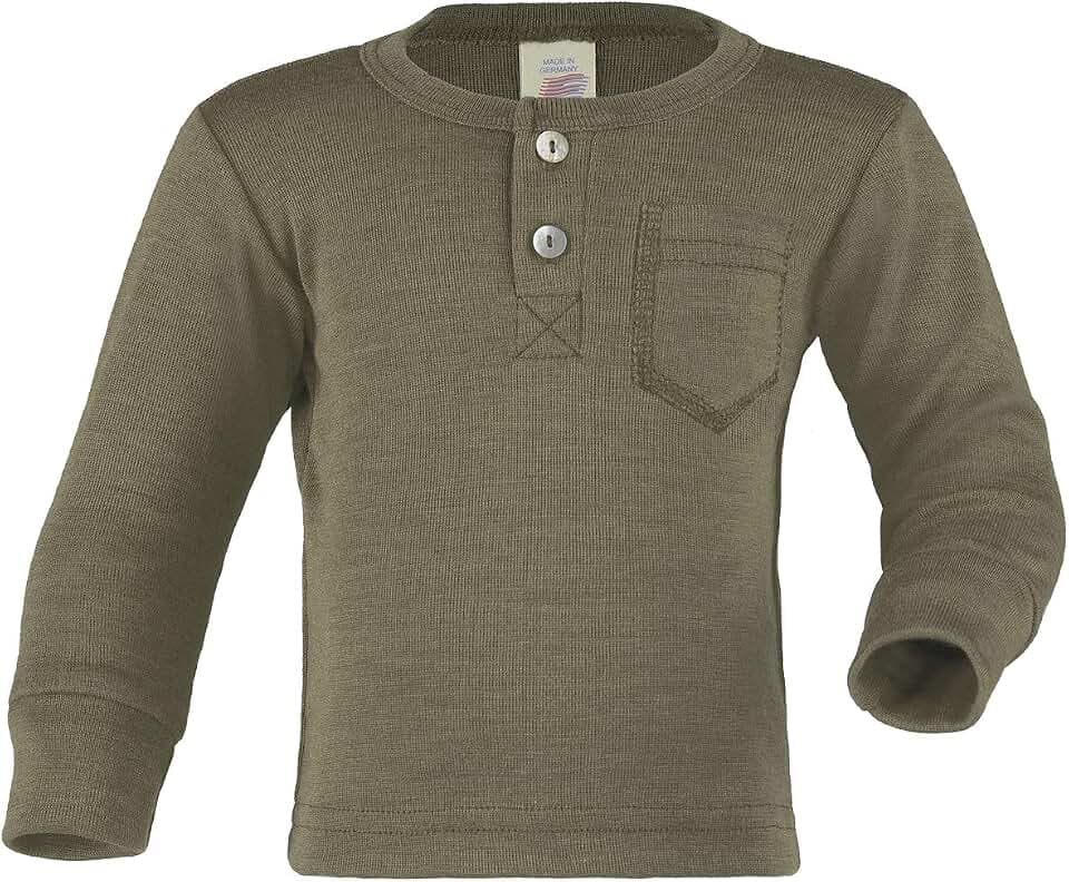 Engel Natur, Baby Shirt mit Knopfleiste, 70% Wolle (kbT), 30% Seide, Natur (Olive, 62/68)