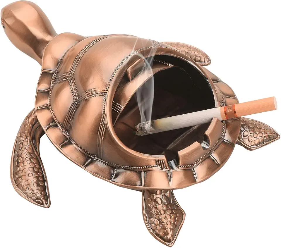 LAUYOO Vintage Turtle Windproof Ashtray with Lid Portable Cigarette Odor Ashtray Holder for Outdoor Indoor Smokers Metal Desktop Smoking Tobacco Ash Tray for Home Office Decoration (Red Copper)