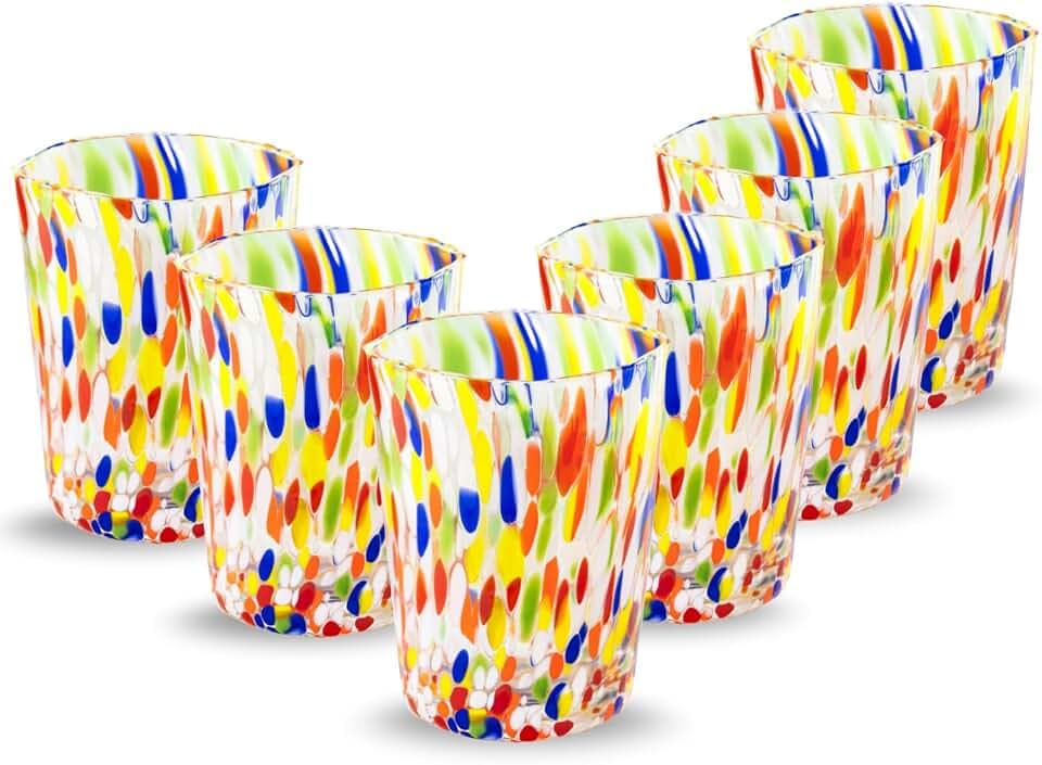 6 Wassergläser, hergestellt nach der Tradition der Murano-Handwerker, mundgeblasenes und handgearbeitetes Glas, 300 ml – Wassergläser Glas Regenbogen Regen