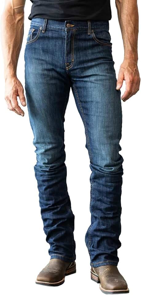 Kimes Ranch Men's Roger Casual Western Cowboy Classic Mid Low Rise Slim Fit & Boot Cut Denim Jeans