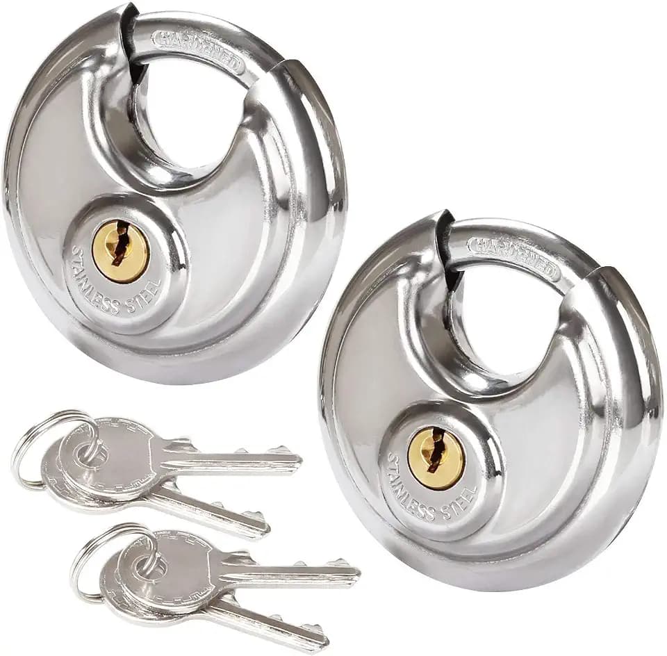 2 Pcs Discus Locks Stainless Steel Round Padlock Heavy Duty Rustproof Disc Padlock, disc Lock for Storage Unit by STARVAST, 2-3/4 in. Wide (Keyed Different)