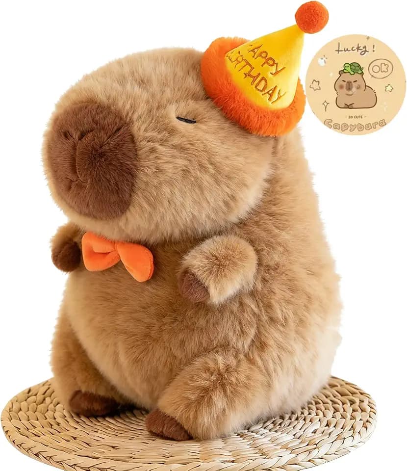 Capybara Plush with Birthday Hat, Capybara Stuffed Animal Birthday Gifts