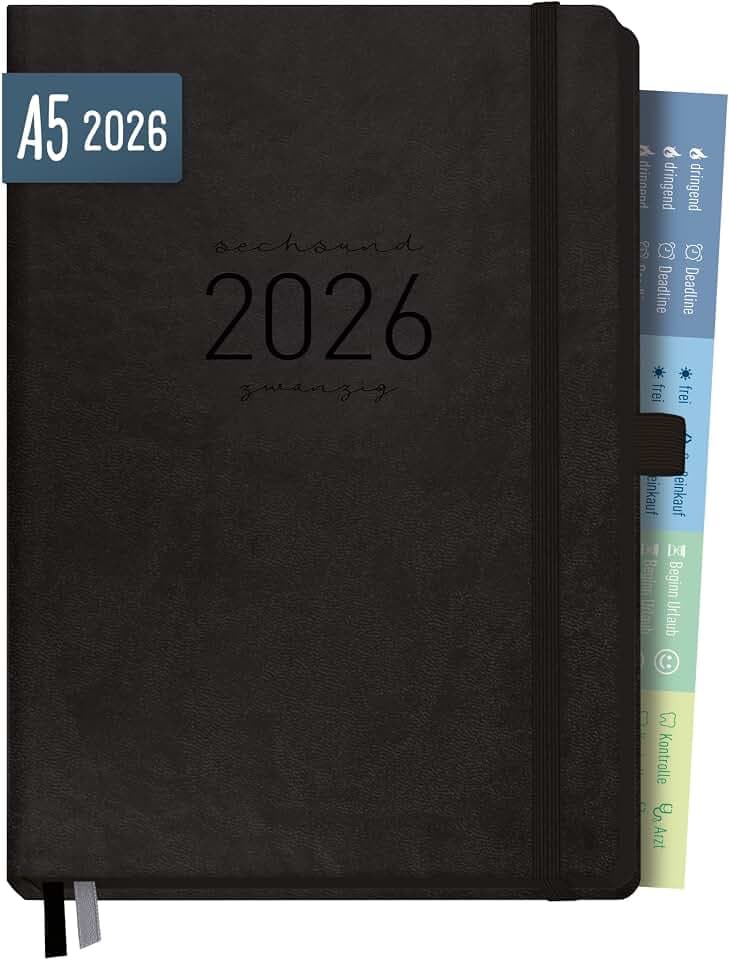 Häfft® Chäff-Timer Deluxe Kalender 2026 A5 Kunstleder-Einband "All Black"