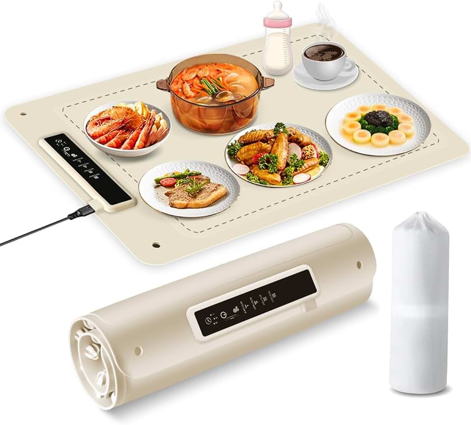 Dollox Food Warming Mat, Electric Warming Mats for Food Warming Tray for Buffet Roll Up Food Warmer Full Surface Heating Silicone Warming Mat with 4 Heat Levels for Parties Gatherings Holidays Daily