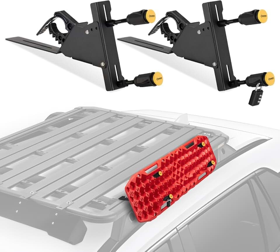 BUNKER INDUST Recovery Track Board Mounting Kit with Shovel Holder Brackets, Universal Traction Boards Mount Bracket, Side Mount for Roof Platform Rack with Lock