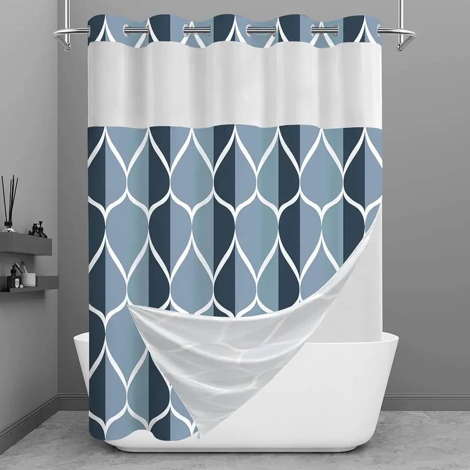 Yiatn Aegean Blue Shower Curtain with Snap-in Liner, 71 x 86 Inch