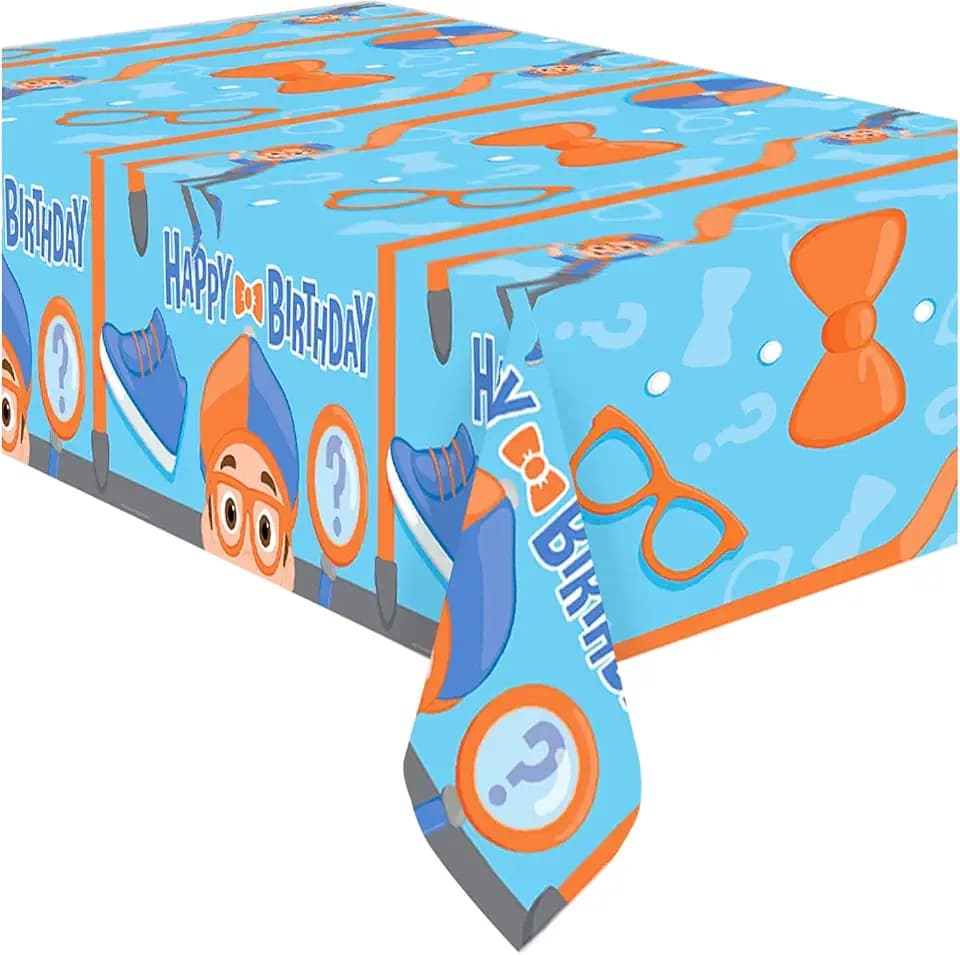 Treasures Gifted Officially Licensed Blippi Birthday Party Supplies - Pack of 3 - Large Rectangular Blippi Tablecloth 54in x 108in - Blippi Party Decorations for Tabletop - Happy Birthday Tablecloth