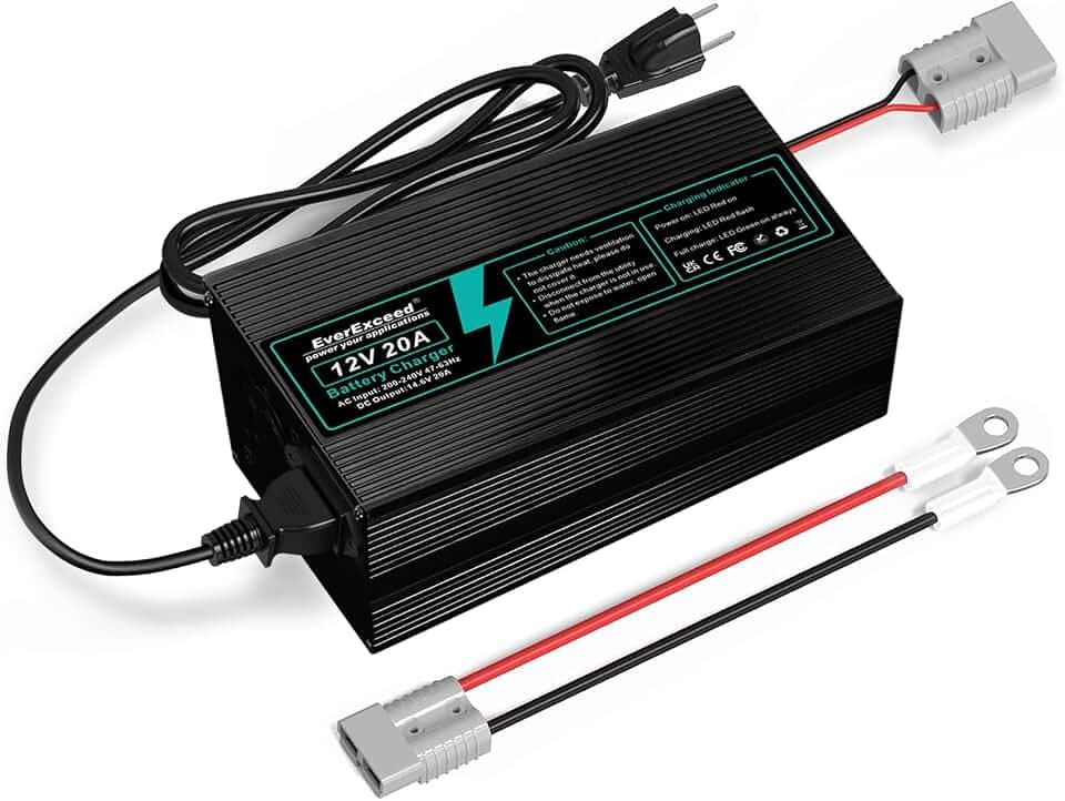 EverExceed Lithium Ladegerät 12V 20A 14,6V Ladegerät Lifepo4 AC-DC, Batterieladegerät Lifepo4 20A für Lifepo4 Lithium Deep Cycle Batterie von Auto Marine RV