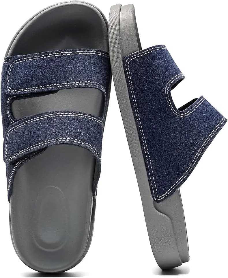 KINIKO Women's Summer Sandals - Adjustable Double Strap with Arch Support | Memory Foam Footbed & Non-Slip Sole | Lightweight Suede-Look for Beach, Outdoor, Party