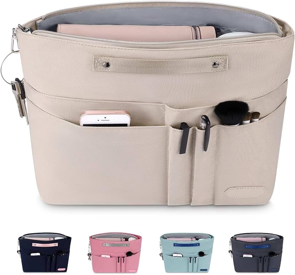 HyFanStr Purse Organizer Insert for Handbags,Tote Bag Organizer Insert Zipper Bag for Women, Handbag Organizer Inside Liner with 15 Pockets