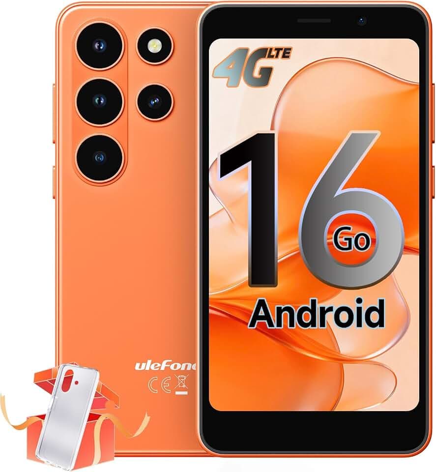 Ulefone Note 22 Handy Ohne Vertrag Android 16 Go, 20GB RAM+32GB ROM/SD-2TB, 3000mAh Austauschbarer Akku, Mini 5.0" Octa Core Smartphone DREI Kartenfächer Dual SIM 4G/Face ID/GPS/OTG/FM Orange