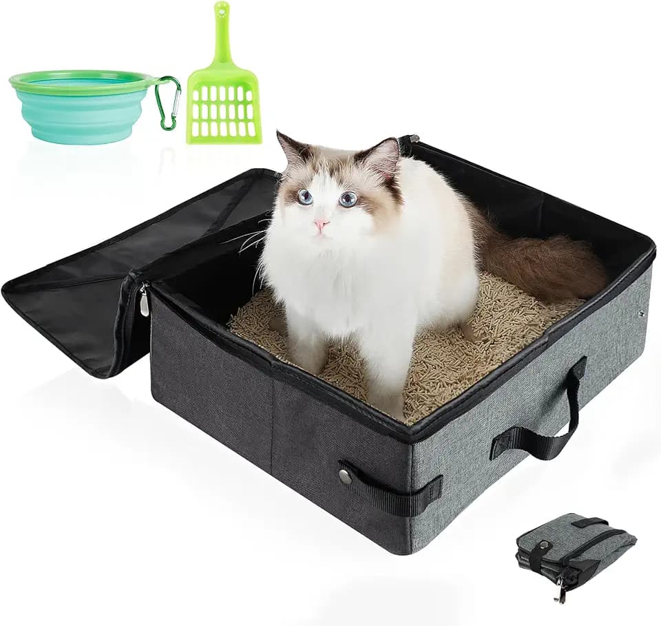 HiCaptain Faltbare Tragbare Katzentoilette - Faltbare Katzentoilette mit Deckel - Geeignet für Roadtrip, Camping, Hotel - 40cm x 30cm x 12cm, Grau (M, schwarz/grau)