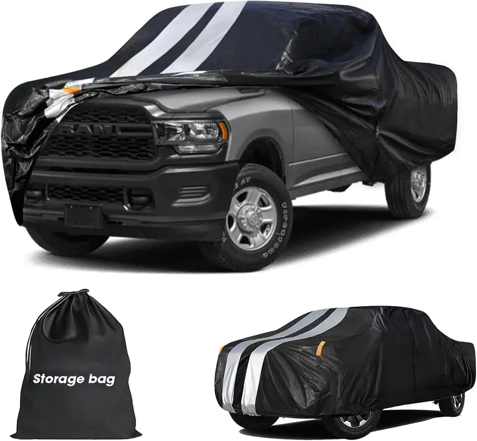 Ram 2500/3500 Truck Cover Custom Fit 2019-2026 Crew/Mega Cab Short Bed(6.4') with Door Zipper, 10 Layers Outdoor Heavy Pickup Truck Cover Waterproof All Weather, Wind Dust Sun Protector.
