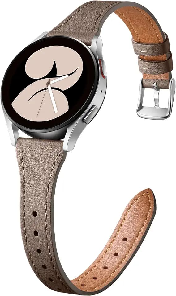 GEAK Slim Leather Band Compatible with Galaxy Watch 7 Band/6 5 4 FE 40mm 44mm/5 pro 45mm/Classic/Galaxy Active 2, 20mm Genuine Leather Strap with Quick Release Buckle for Samsung Watch Bands Women