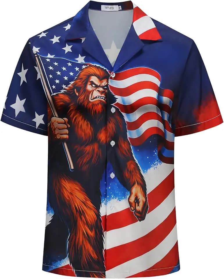 Patriotic Hawaiian Shirts for Men, 4th of July Button Down Shirt