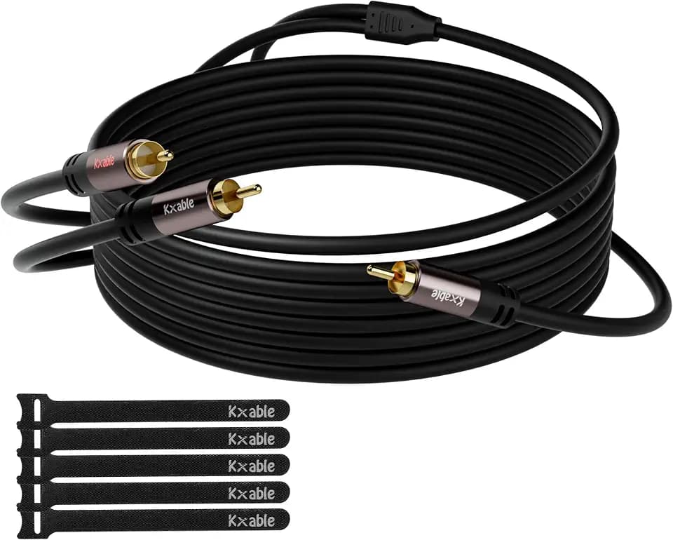 Kxable RCA Y-Adapter Splitter Cable 25 Feet, 1 RCA Male to 2 RCA Male Stereo Audio Subwoofer Cable, Bi-Directional, for Home Theater, Hi-Fi System, Amplifier, Speaker, 24K Gold Plated, OD:5.0MM