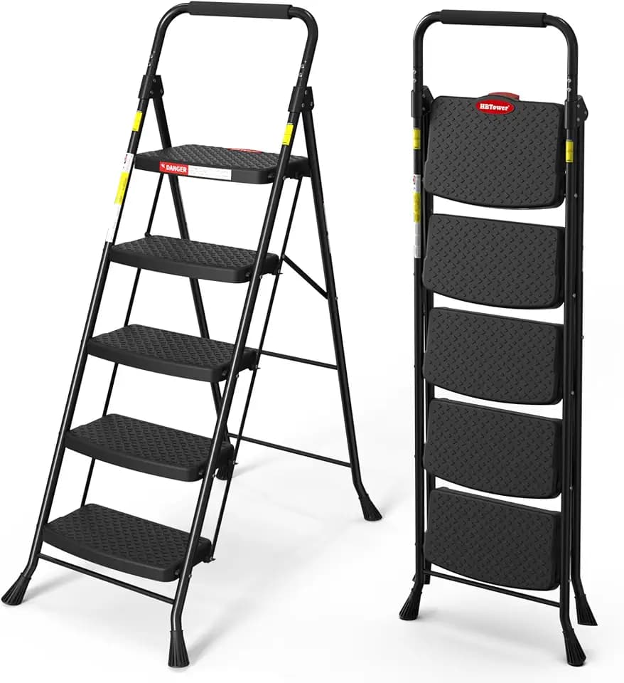 HBTower Step Ladder, 5 Step Ladder with Wide Anti-Slip Pedal