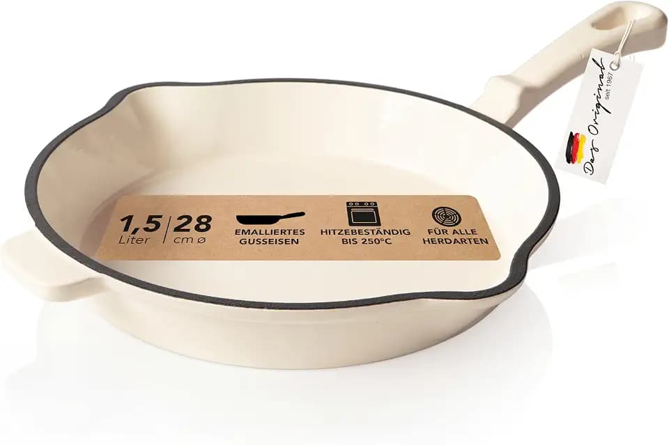 Römertopf Gusseisen Bratpfanne 28 cm emailliert für Induktion, Creme