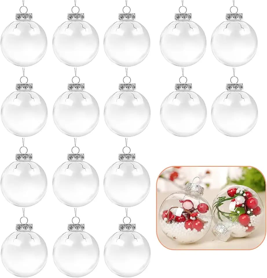 Transparente Weihnachtskugeln Plastik, 16 Stück Durchsichtige Christbaumkugeln, Kugel Transparent Befüllbar, Klar Weihnachtskugeln Befüllbar, 6 cm