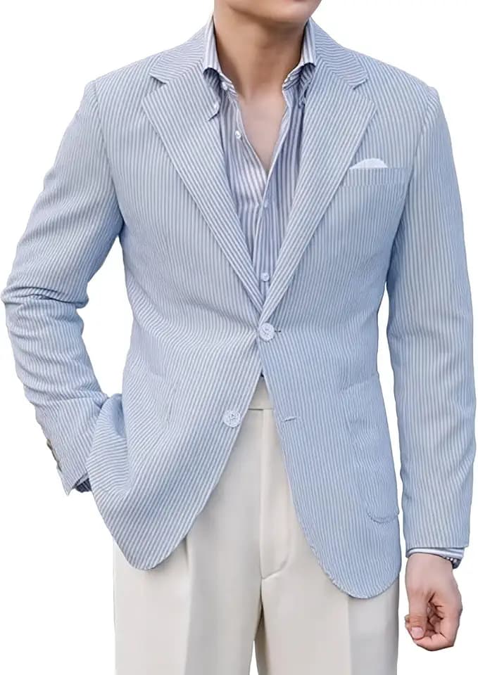 Men Suits Seersucker Sports Coat Jacket Classic Summer Blazer Seersucker Suit for Men Beach Wedding Tuxedo Blazers