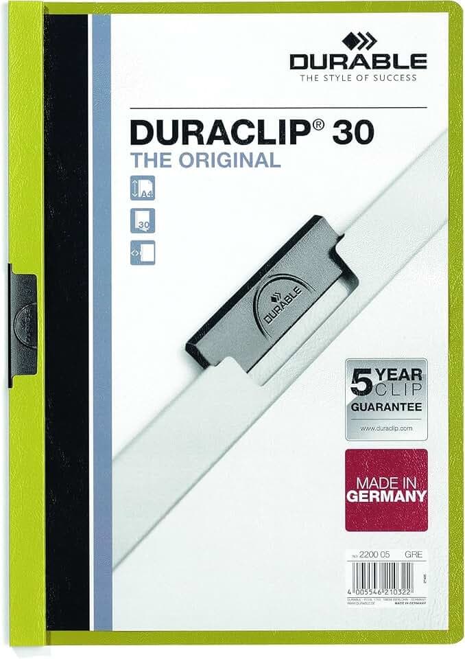 Durable Duraclip Original 30,Klemm-Mappe, A4, 25 Stück, grün, 220005