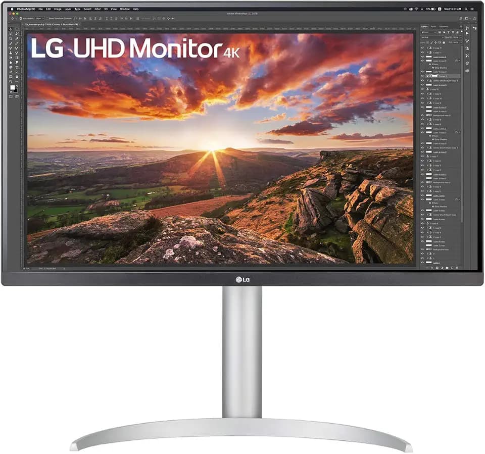 LG Electronics Ultrafine 27UP850N-W 27 Zoll UHD Monitor 4K – IPS 5ms GtG 60Hz, Format 16:9, Auflösung 3840x2160, HDR 400, DCI-P3 95%, integrierte Lautsprecher, USB-C (90W), Weiß/silberfarben.