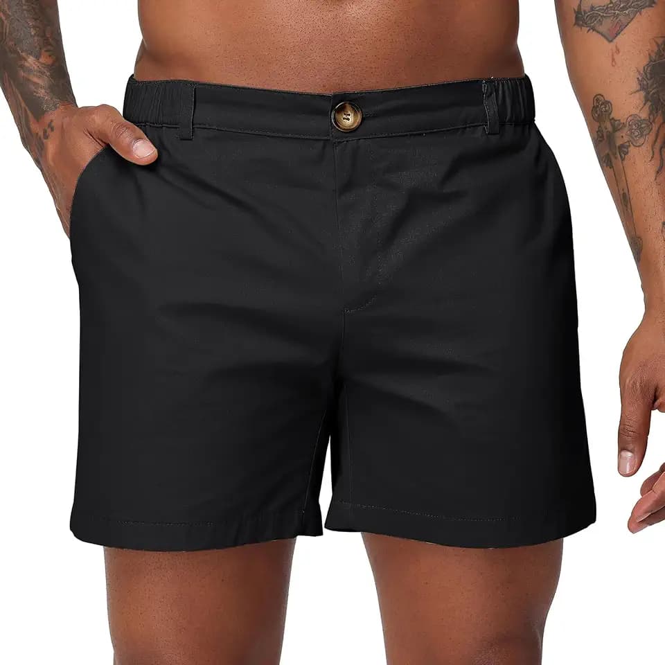 Oymyakon Men's 6 Inch Shorts Casual Cotton Flat Front Chino Shorts Summer Elastic Waist Pull On Short with Pockets